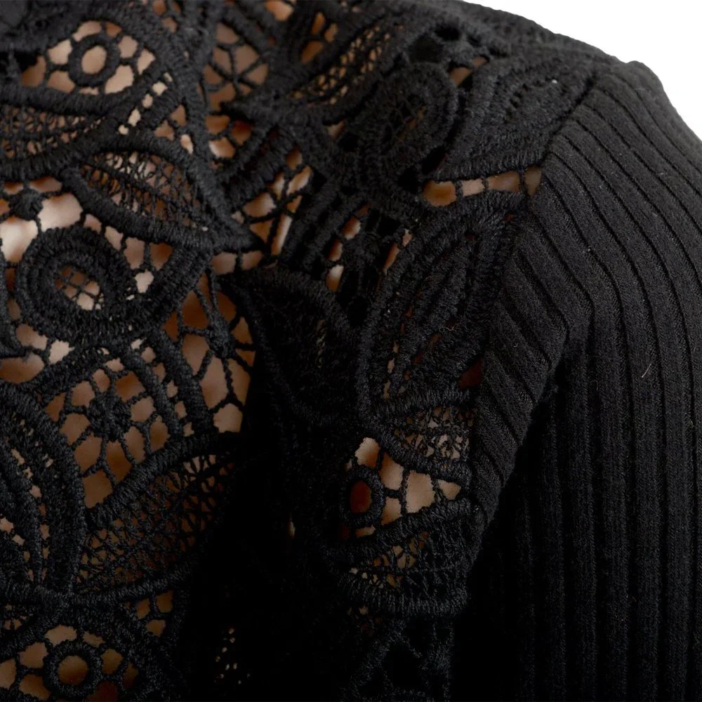 Versus by Versace Women's Black Floral Print Lace See Through Crewneck Sweater - Picture 4 of 7